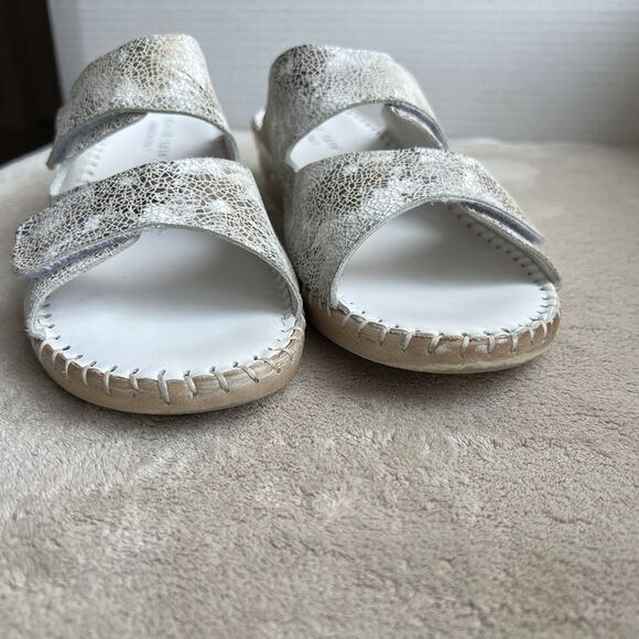 David Tate White w/ Crackle Bronze Leather Wedge Heel Slide Sandals Women 10 N - Picture 10 of 16